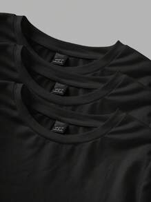 SHEIN EZwear 3 件套女士黑色圆领休闲修身长袖 T 恤套装，适合春秋季节 - 黑色 - 查看 5
