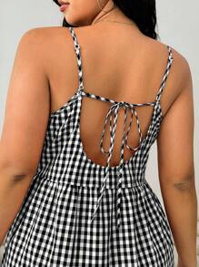 Solflare 大码女式黑白格子荷叶边下摆休闲吊带连衣裙 - 黑與白 - 查看 2