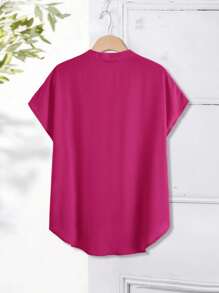 Rusticease Plus Notch Neck Dip Hem Top - Hot Pink - View 2