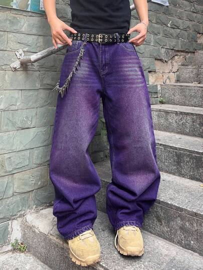 Manfinity EMRG Men's Avant-Garde Wide Leg Jeans In Bold Purple Denim For Unique Streetwear Looks Y2k Jeans Jnco Jeans Baggy Jeans