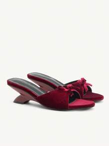 CUCCOO CHICEST Women's Fashionable High-End Burgundy Strap Elegant Commute Open Toe Round Toe Cute Bow Sexy Unique Wedge Heel Comfortable Versatile Sandals, Suitable For Banquet, Date, Formal Wear, And Work Attire