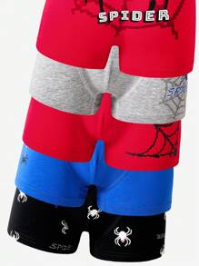 5pcs/Pack Teen Boy Minimalist Fashion Retro Cotton Colorful Spider Print Soft Comfortable Boxer Briefs Boys Boxers Briefs Packs, Back To School Fashion Boys Boxer Briefs Packs Back To School Fashion