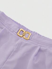 GlowEve Bộ quần áo tay lửng và áo sơ mi trơn màu thanh lịch dành cho người đi làm - Màu tím - Xem 5