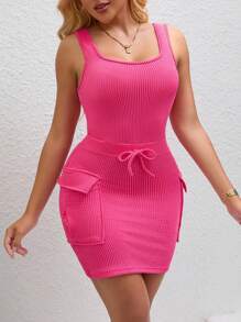 INAWLY Women's Sleeveless Solid Color Bodycon Mini Dress, Simple & Fashionable - Pink - View 4