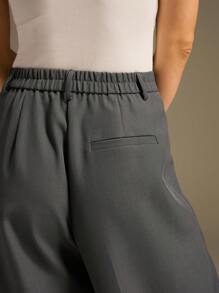 Ontre 2025秋冬新款灰色褶皱收腰抗皱阔腿斜口袋女士西装裤，现代优雅都市浪漫西部朋克Y2K乡村音乐节复古韩国机场旅行街头婚礼嘉宾生日万圣节商务休闲办公室约会派对郊游机场返校秋冬女装 - 灰色 - 查看 7