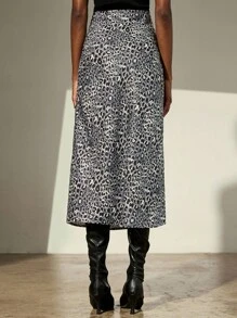 Aveloria Modichic Chân váy chữ A cạp cao họa tiết da báo dành cho nữ - Xám - Xem 3