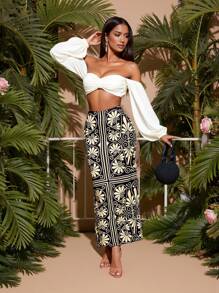 JIAN LASALA Boho Printed Ruffle Hem Vacation Casual Skirt Women Summer Women Skirts Hawaii Women Ankara Skirts Resort Wear Rave Festival Vintage Homecoming Fall Women Going Out Skirt - Black - View 10