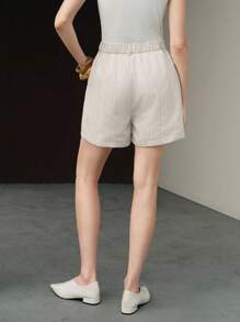 Uhlyne 女士高腰条纹休闲短裤，夏季 - 灰色 - 查看 2