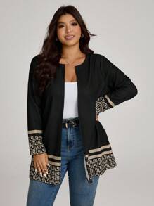 SHEIN LUNE Chaqueta ligera de talla grande para mujer con estampado geométrico minimalista y casual