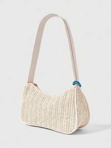 ROMWE Fairycore 1 件波西米亚风格沙滩包，镂空网状手提包，适合女士度假，配有包饰和热带花卉装饰 - 彩色 - 查看 4