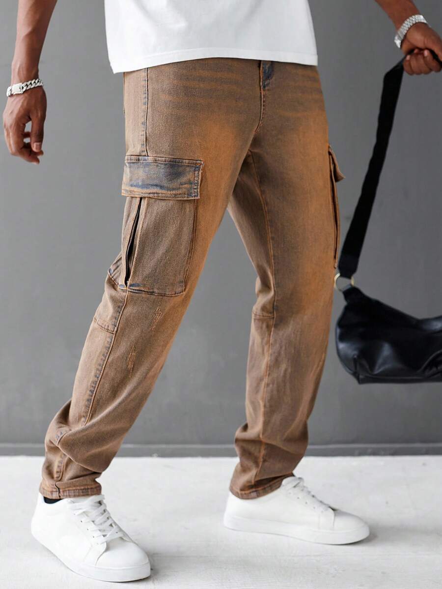 Manfinity Homme Men's Solid Color Pocket Casual Tapered Fit Jeans - Blue - View 1