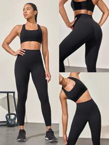 GLOWMODE 24 英寸 FeatherFit™-Sculpt 紧身防滑贴身收腹紧身裤带侧袋中等强度健身慢跑健身房训练