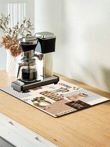 SHEIN 1件装咖啡机吸水沥水垫，台面餐具晾干垫，硅藻土厨房垫，咖啡印花晾干垫，可水洗防滑沥水垫 - 彩色 - 查看 6