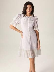 Modelyn 女式V领收腰修身连衣裙，法式风格 - 紫色 - 查看 6