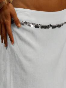 MUSERA Chân váy maxi cổ bẻ viền sequin giả vải lanh, thích hợp cho kỳ nghỉ hè ở Ibiza, đi biển, phong cách thanh lịch, sang trọng, lễ Phục sinh. - trắng - Xem 5