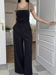 DAZY Women's Halter Backless Loose Jumpsuit Overalls Romper - Black - View 5
