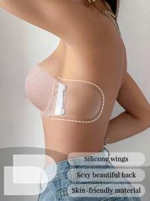 Snug Zone 1pc Lace Backless Bra With Underwire For Small Bust, Cleavage Enhancing, Non-Slip, Strapless Spaghetti Strap Bra Sticky Bra Self Adhesive Bra Reusable Sticky Bra Strapless Bra Lingerie Bra - Pink - View 6