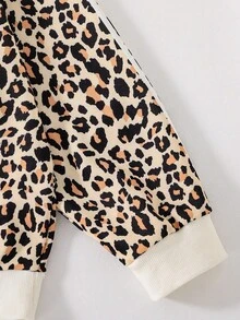Tween Girl Numeric Leopard Print Loose Fit Long Sleeve Sweatshirt Fall Winter - Brown - View 4