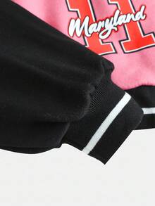 SHEIN Áo khoác lửng dệt kim in khối màu cho bé gái tuổi teen có lót nhiệt - Hồng - Xem 4