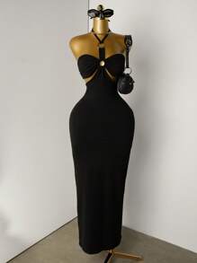 Mistrie “女士迷人金色露背连衣裙 - 优雅镂空紧身连衣裙、沙滩派对和晚礼服（沙特时尚）”