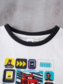 Batwheels X SHEIN 夏季男童休闲汽车印花圆领短袖T恤和短裤