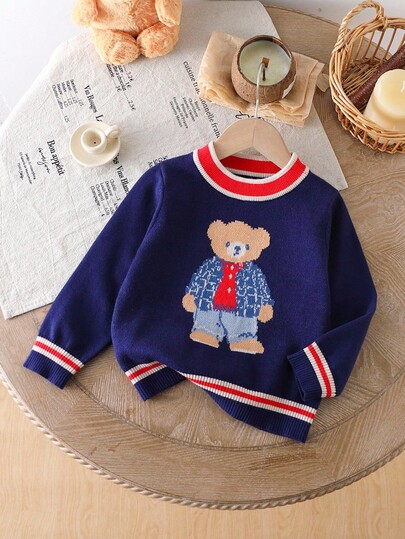 Young Boy Fashion Pattern Jacquard Knit Long Sleeve Sweater, Autumn/Winter Kids Knit Sweater Toddler Boy Sweater Boys Sweater With Bear Sweater For Kids Childrens Winter Sweater Bear Sweater Kids Boys Knit Sweater Boys Winter Sweater Kids Cotton Sweater Toddler Sweater Boys Autumn Winter Casual Sweater Kids Knitwear Cotton Winter Sweaters For Kids Fall