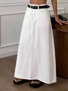 DAZY 女士休闲A字型牛仔长裙 - 白色 - 查看 5