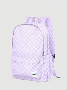 SUMWON Stylish Checkerboard Pattern School Backpack Essential Daily Student Bag With Two Adjustable Straps And Front Pocket For Organization Kids Children Teens - Mauve Purple - View 3