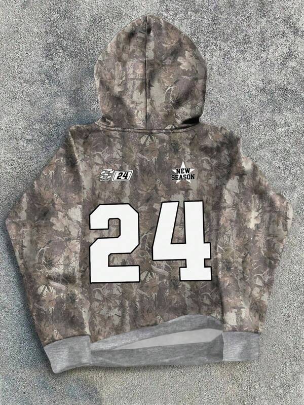 Noixe Damen locker geschnittener Lässig Hoodie Sweatshirt mit Zahlen- und Zweigdruck