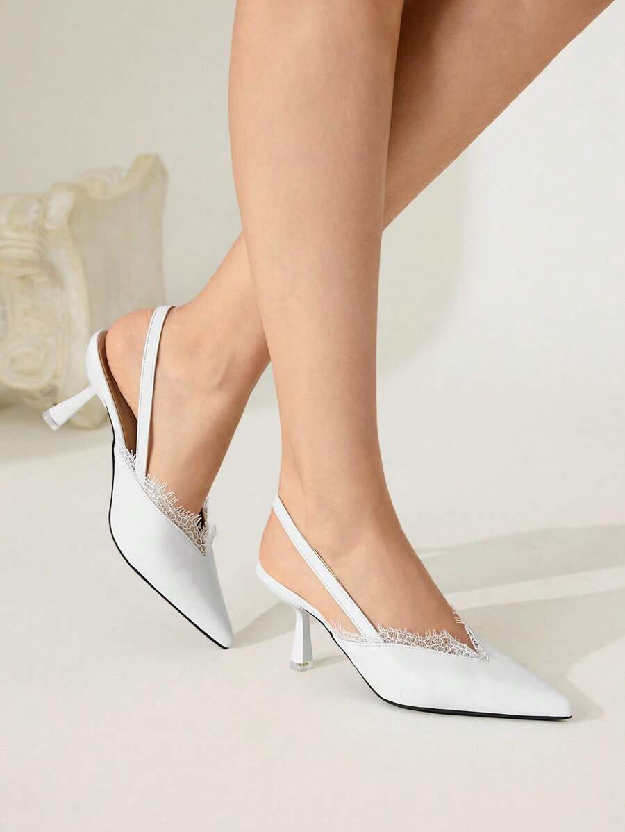 CUCCOO CHICEST 女士金色金属链尖头细高跟鞋，时尚百搭优雅，适合派对、宴会、夜总会、通勤、个性化、音乐节、工作场所 - 白色 - 查看 1