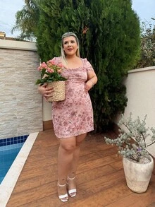 magalhaesca 夏季大尺碼網眼短袖連衣裙，前方空心設計，褶皺裝飾，迷你款式 - 彩色 - 查看 5