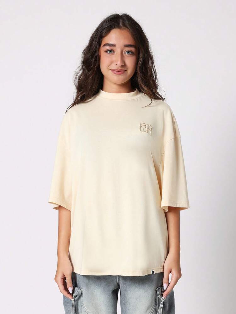 Oversized Boxy T-Shirt With Tonal Logo Embroidery