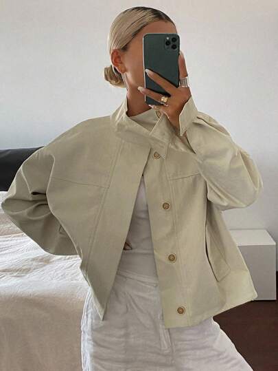 DAZY 女士休闲实用风格立领宽松短款街头风衣女夹克，秋季女装