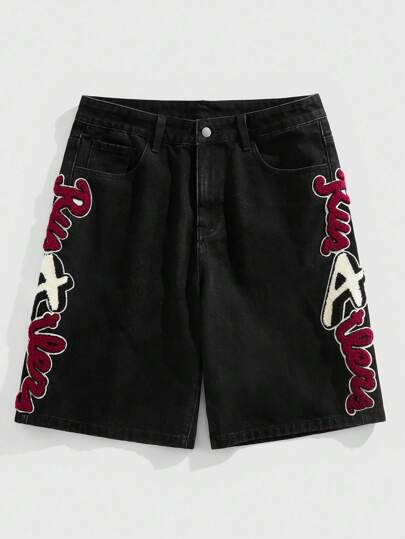 Street Life Men's Letter Print Denim Shorts