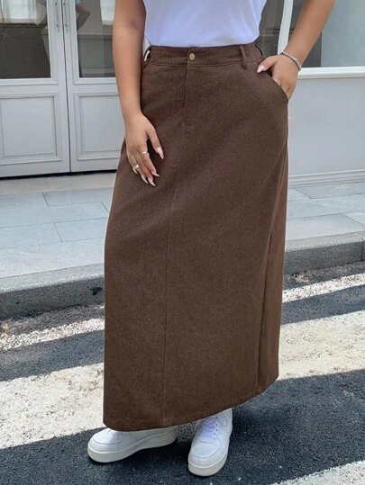 Dazy Plus 大码女式纯色直筒长款休闲裙秋季半身裙
