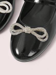 CUCCOO DOLLMOD Women's Black Patent Leather Rhinestone Bow Decor T-Strap Mary Jane Flats, Fashionable & Cute - Black - View 7