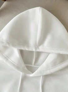 SHEIN EZwear Women's Casual Letter Print Drawstring Hooded Sweatshirt,Graduation,Teacher,Back To School Pullover Fall - White - View 3