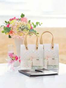 5/10pcs Reusable Frosted Clear Plastic Gift Bags With Brown Straw Handles Party Favor Bags For Birthday Wedding Valentine's Mother's Day Graduation Party Decorations - Clear - View 2