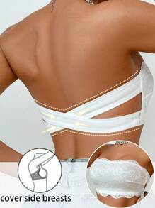 Crystal Vow 1pc Women Lace Wireless Bandeau Bra White Lace Bandeau Bra Strapless Bra Bridal Lingerie White Bandeau Bra Lace Bra - White - View 3