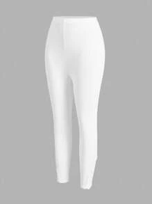 Amorya Women's Solid Color Elastic Waist Casual Leggings Fall/Winter Women Clothes Back To School Modest Vintage Old Money Teacher Outfits For Women Airportall White
