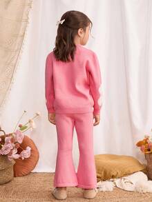 Blossori Young Girls' French Elegant Floral Pattern Pullover Sweater And Knit Pants Set Girls Pink Two Piece Set Girls Sweater Sets Girls Comfy Set Kids Loungewear Young Girls Winter Sets Fall