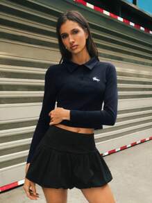 Easelle Camiseta de manga larga de punto con estampado ecuestre para mujer en color azul marino