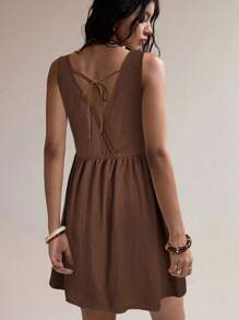 Easelle 2025夏季游牧刺绣连衣裙飘逸裙 - 棕色 - 查看 3