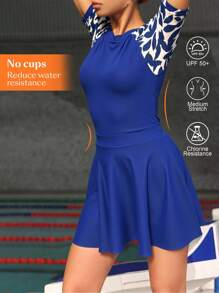 Swim Nautrix 1pc Women's Racing Sports UV Protection Fabric Skirt Shorts, 2-In-1 Rash Guard Set For Summer Beach Vacation