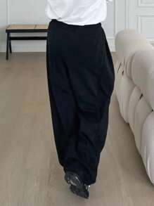 DAZY 男式宽松抽绳腰羊毛运动裤，黑色，秋冬 - 黑色 - 查看 2