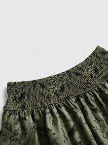 ROMWE Quần short hai lớp họa tiết cây và rắn Gothic phong cách nghỉ dưỡng dành cho nữ - màu xanh lá - Xem 3