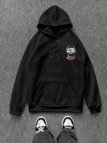 Manfinity Dauomo Áo hoodie họa tiết minh họa hình người cho nam, áo nỉ dài tay tối giản nhiều màu sắc thoải mái, quà tặng cho người hâm mộ bóng rổ - màu đen - Xem 3