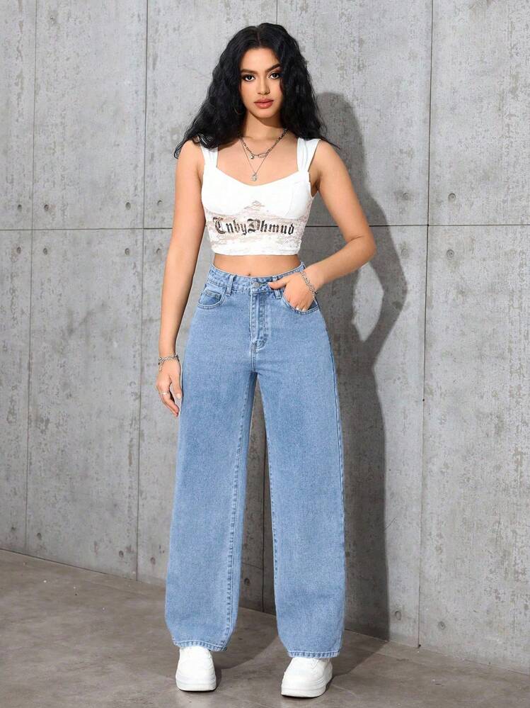 Jeanoix Luźne, sprane, proste dżinsy - Jasny jeans - Zobacz 4