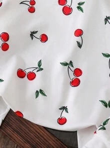Tween Girls' Cute Cherry Print Loose Sweatshirt,White And Red Back-To-School Pullover,Autumn Long Sleeve Versatile Top For School Fall Winter - White - View 7