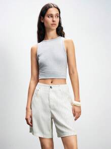 Lumivelle Shorts amples à rayures décontractés avec poches pour femmes, vêtements pour l'université - Nude - Voir 6